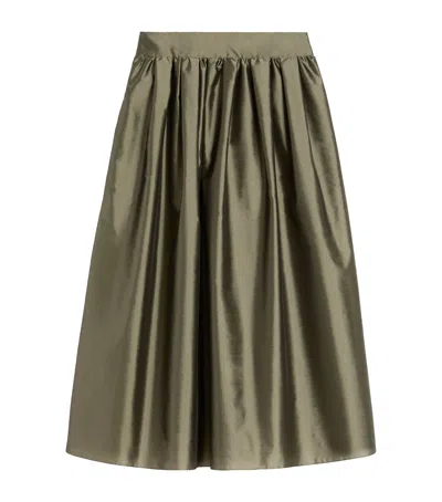 Max Mara Organza Pleated Maxi Skirt In Green