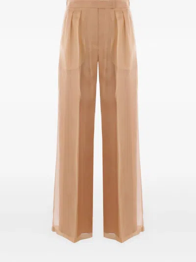 Max Mara Organza Pleated Trousers In Brown