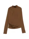 Max Mara Orme Draped Turtleneck Top In Brown