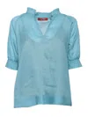 Max Mara Relaxed Fit Tunic With Delicate Ruffle Collar In Blue