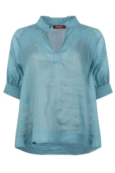 Max Mara Orvieto V-neck Short-sleeved Top In Blue