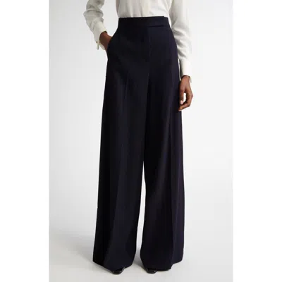 Max Mara Osol Pleated Wide Leg Virgin Wool Blend Pnats In Ultramarine