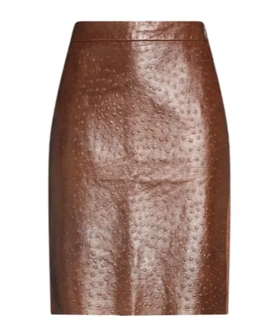 Max Mara Ostrich Patterned Pencil Skirt In Brown