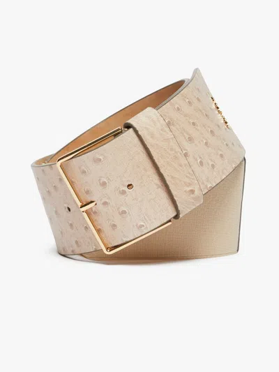 Max Mara Ostrich-print Leather Belt In Neutral