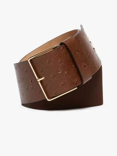 Max Mara Ostrich-print Leather Belt In Brown