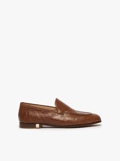 Max Mara 10mm Ostrich Print Leather Loafers In Brown