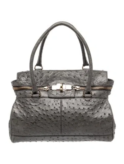 Pre-owned Max Mara Ostrich Top Handle Bag In Gray