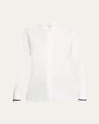 Max Mara Otranto Mandarin Collar Cotton Blouse In White