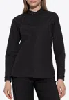 Max Mara Stand Collar Crewneck Shirt With Buttoned Cuffs In Black
