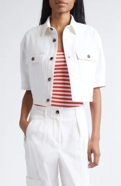 Max Mara Ottano Crop Short Sleeve Cotton Stretch Twill Jacket In White