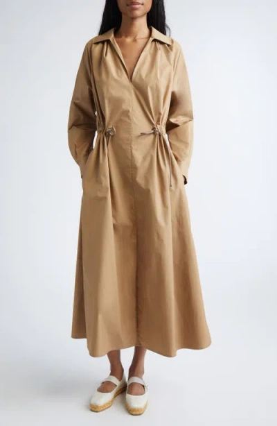 Max Mara Ottelia Long Sleeve Maxi Shirtdress In Brown