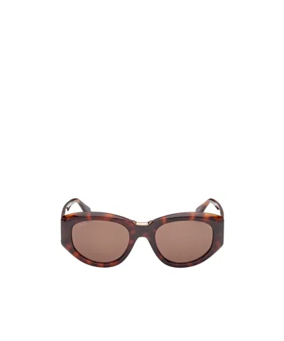 Max Mara Oval Frame Sunglasses In Dark Havana  /  Brown
