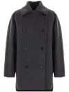 Max Mara Grey Coat With Structured Silhouette And Layered Hemline In Gray