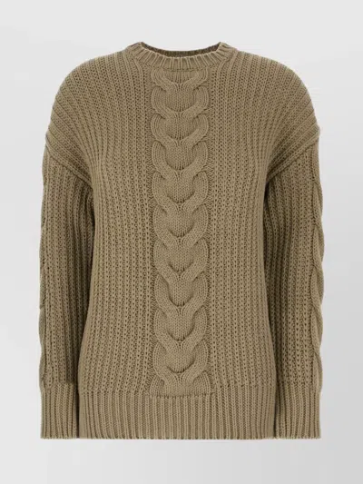 Max Mara Oversize Cable Knit Crew Neck Sweater In Neutral