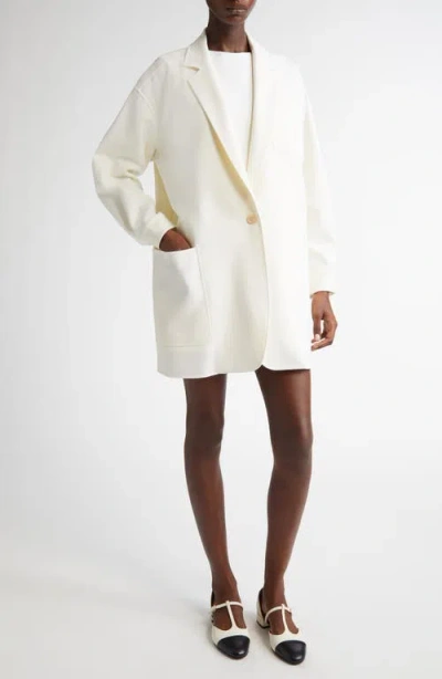 Max Mara Oversize Single Breasted Stretch Wool Canvas Blazer In White