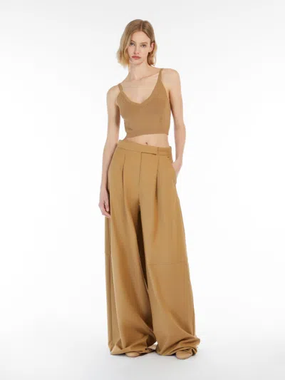 Max Mara Oversize Stretch Cotton Trousers In Honey