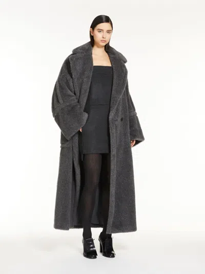 Max Mara Teddy Wool Blend Long Coat In Avio