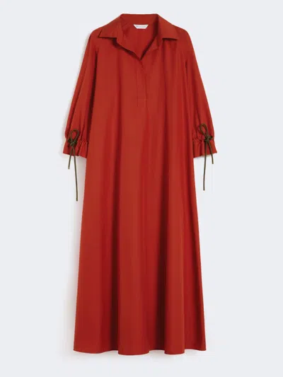 Max Mara Classic Collar Cotton Dress With Waist Belt And Adjustable Cuffs In Red