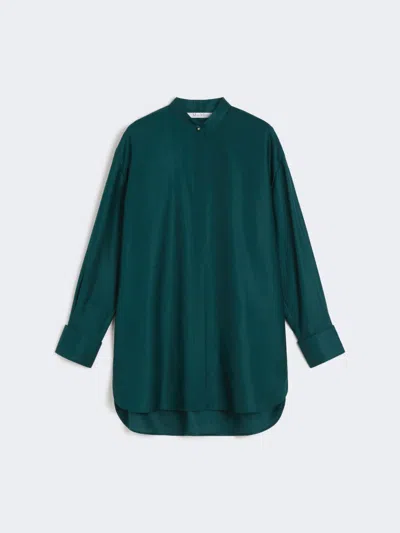 Max Mara Oversized Cotton Satin Shirt In Green
