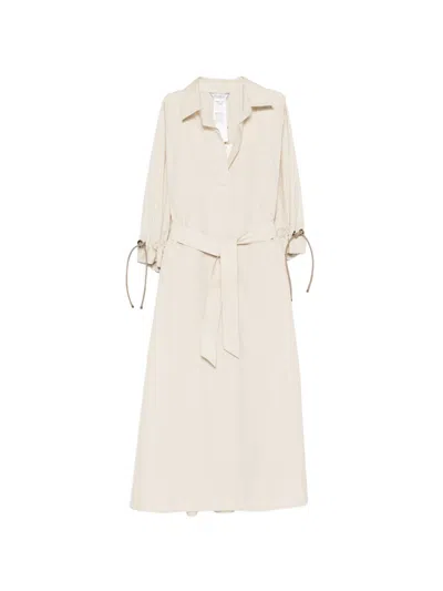 Max Mara Tie-detailed Cotton-poplin Midi Dress In Neutral