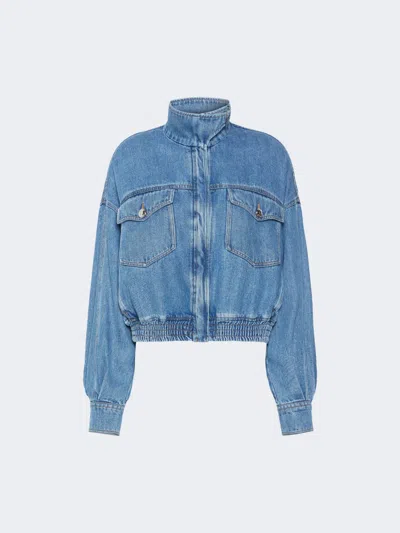 Max Mara Oversized Indigo Denim Bomber Jacket In Midnightblue