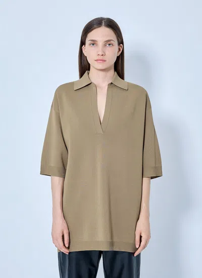 Max Mara Oversized Knit Polo Shirt In Beige