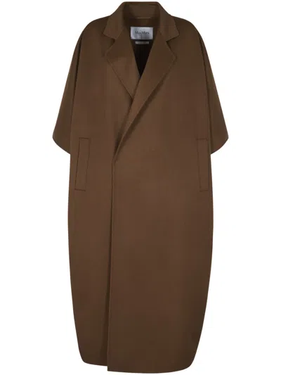 Max Mara Oversized Leather Coat With Classic Lapel In Brown