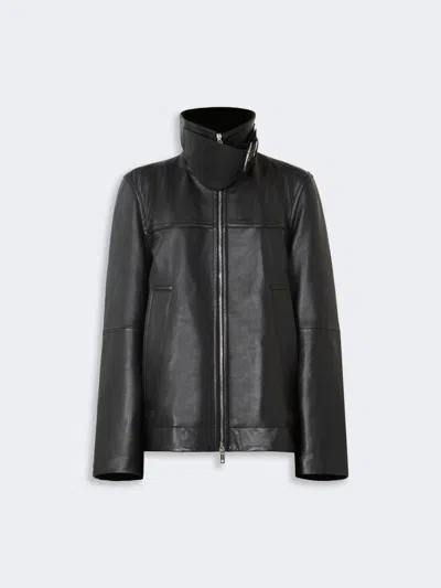 Max Mara Oversized Leather Heavy Jacket In Black