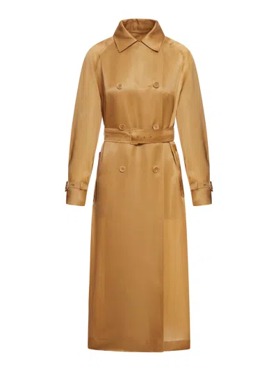 Max Mara Oversized Organza Trench Coat In Brown