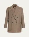 Max Mara Oversized Pinstripe Wool Jacket In Brown