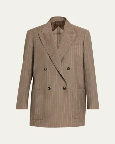 Max Mara Oversized Pinstripe Wool Jacket In Brown