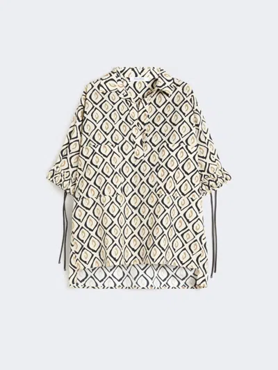 Max Mara Oversized Printed Poplin Shirt In Brown