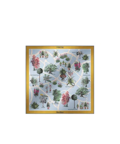 Max Mara Oversized Scarf In Printed Silk And Wool In Blue