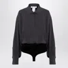 Max Mara Anthracite Grey Silk Body Shirt In Brown