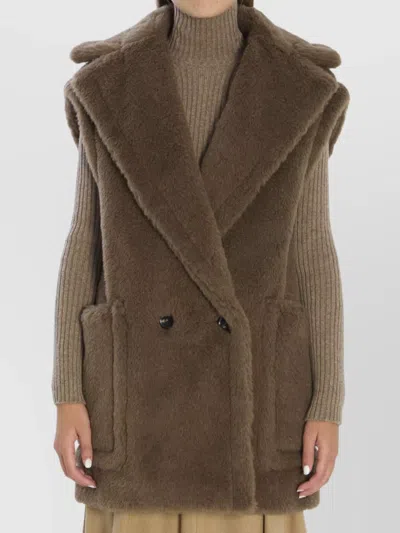 Max Mara Oversized Sleeveless Faux Fur Vest In Green