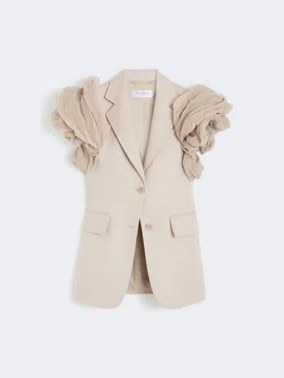Max Mara Oversized Sleeveless Linen Jacket With Ruffles In Neutral