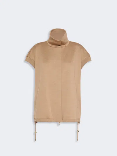 Max Mara Oversized Sleeveless Wool Jersey Jacket In Brown