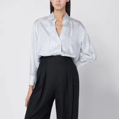 Max Mara Oversized Striped Silk Shirt In White