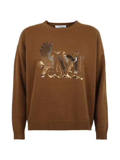 Max Mara Round Neck Sweater In Brown