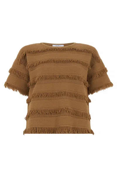Max Mara Oversized Sweater With Fringes In Brown