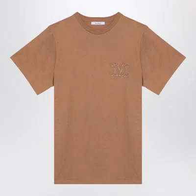 Max Mara Oversized Beige Cotton T-shirt With Logo Embroidery In Cream