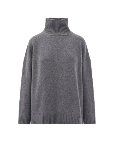 Max Mara Oversized Turtleneck Sweater In Grigio Medio