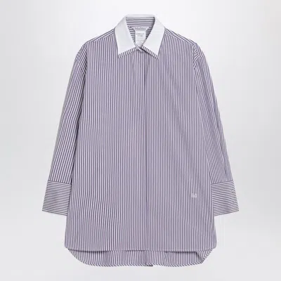 Max Mara Oversized Violet Striped Shirt In Poplin In Blue