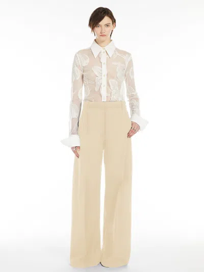 Max Mara Oversized Washed Cotton Trousers In Nude & Neutrals