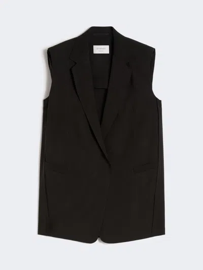 Max Mara Oversized Washed Viscose Gilet In Black