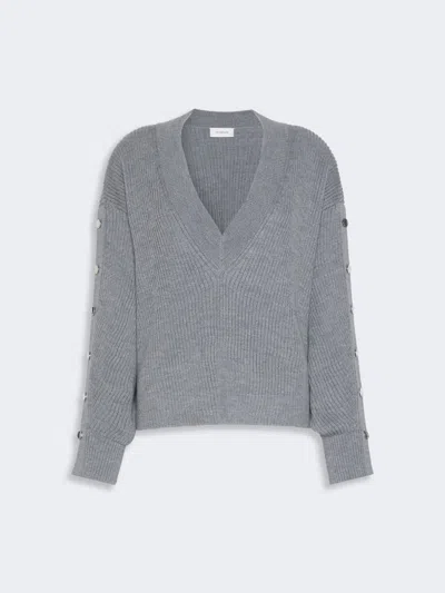 Max Mara Oversized Wool Sweater With Button Detail In Gray
