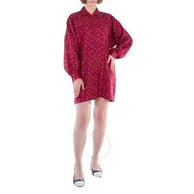 Max Mara Ozio Printed Silk Shirt Dress In Red