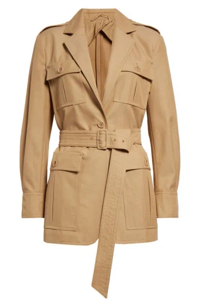 Max Mara Pacos Belted Canvas Long Jacket In Beige