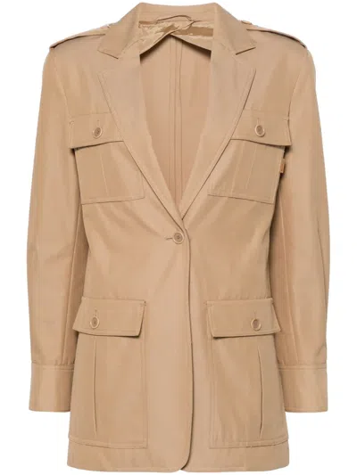 Max Mara Belted Jacket With Epaulettes And Pockets In Neutral