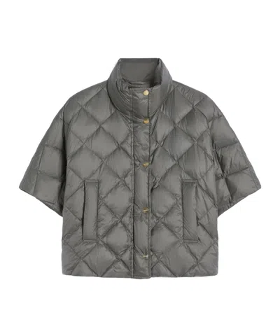 Max Mara Padded Cape In Water-repellent Fabric In Gray
